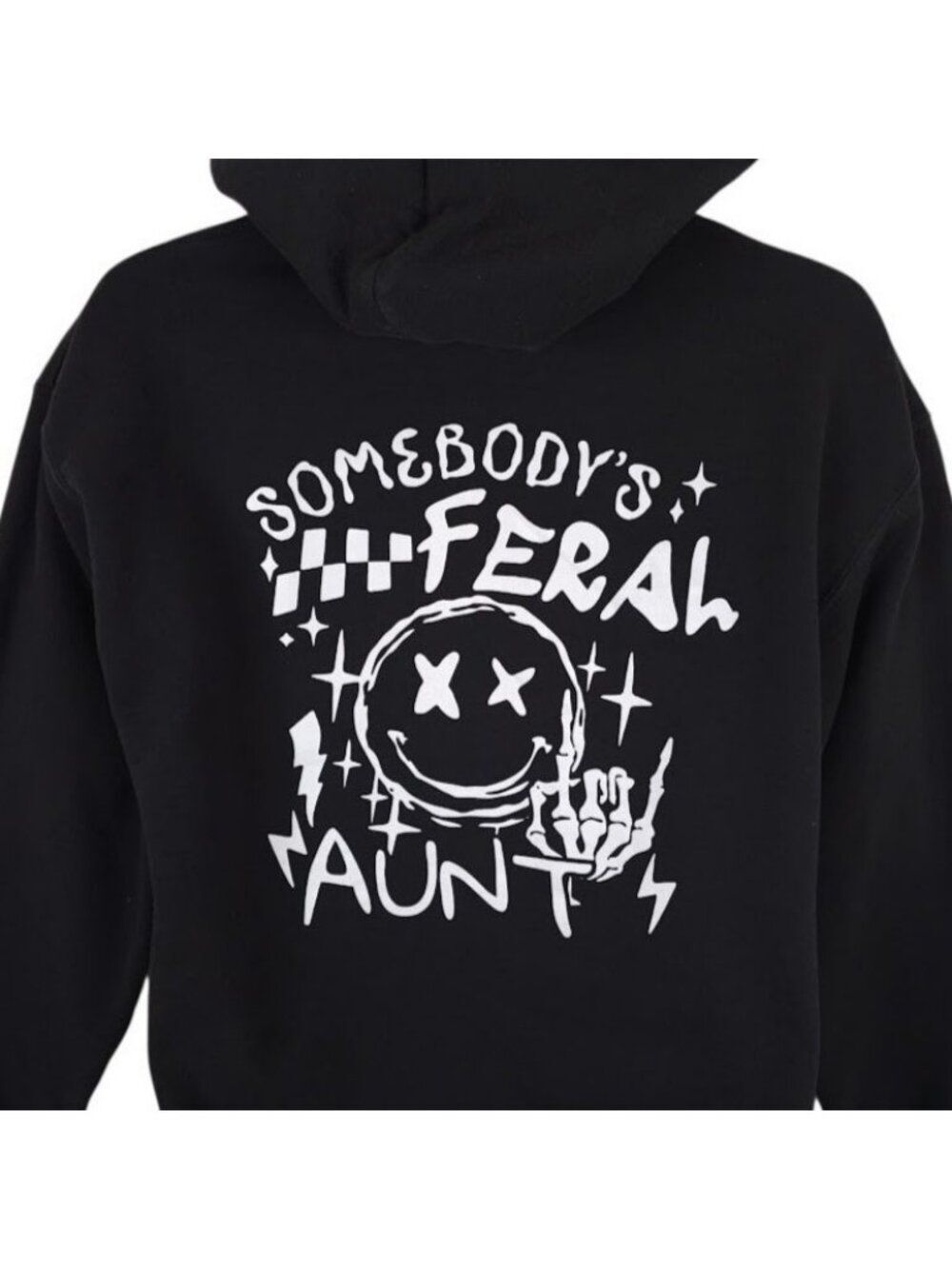 Somebodys Feral Aunt Sweatshirt Hoodie Size Medium Black Pullover
